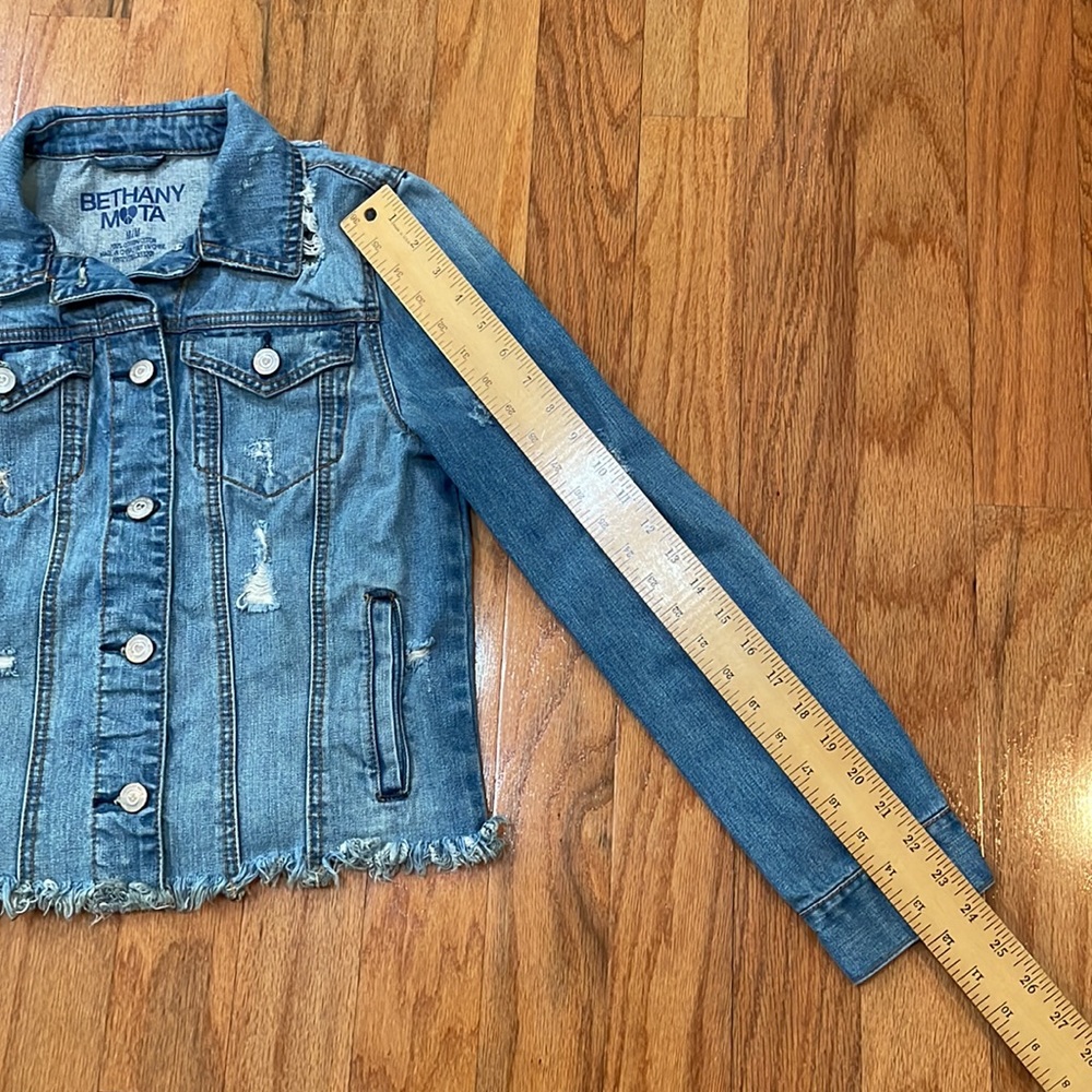 Bethany Mota 100% Cotton Size Medium Jean Jacket Punk Lives Frayed Hems Blue - Picture 3 of 14